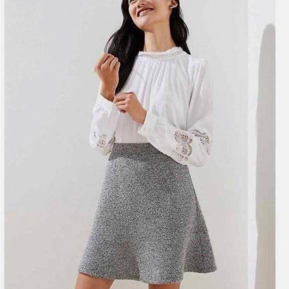 LOFT Women’s Fit & Flare Skirt Size Petite Small in Plaid Grey - Picture 1 of 5